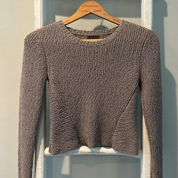 Anthropologie Friend of Mine crop textured neutral taupe stretch sweater small - Picture 3 of 8